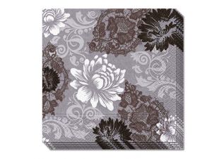 anthrazit farbene Serviette mit Blumendesign