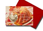 Glückwunschkarte zum 50. Geburtstag mit kleinem Teegruß!